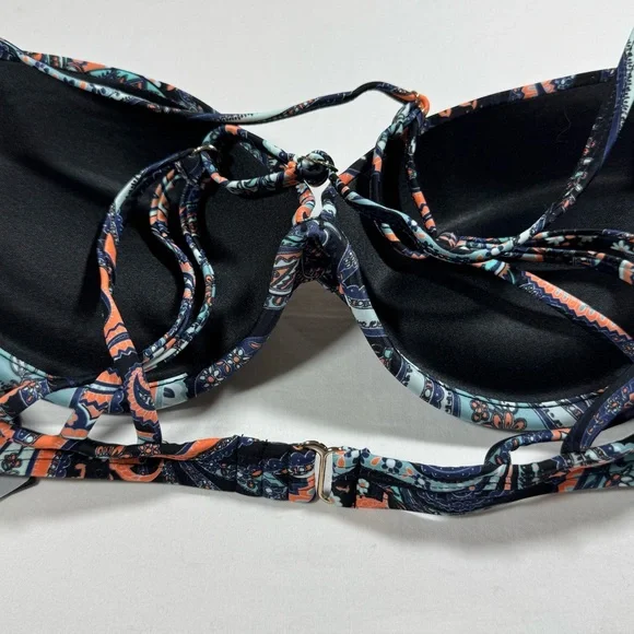 RELLECIGA Paisley Print Push Up Bikini Top - Black & Orange NWT Size Medium - Picture 4 of 8